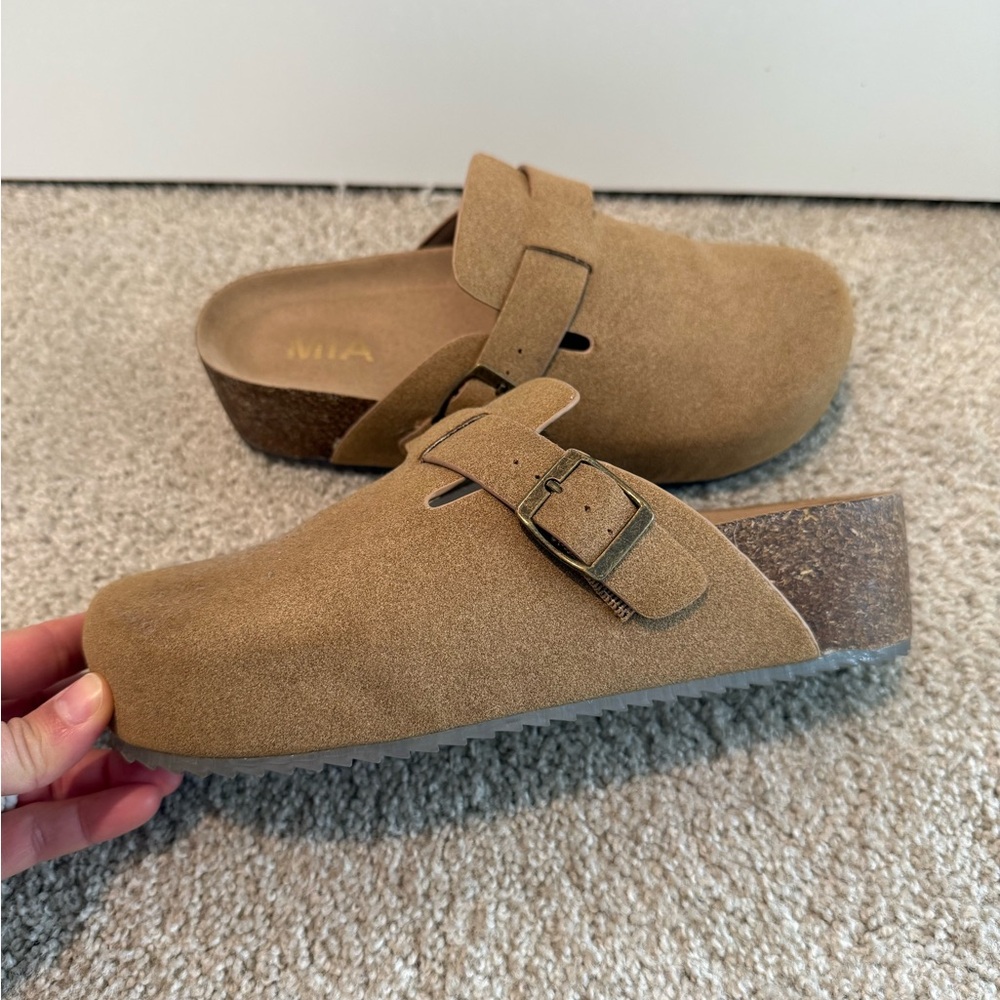 MIA Tan Suede Slip-On Clogs - Picture 5 of 7